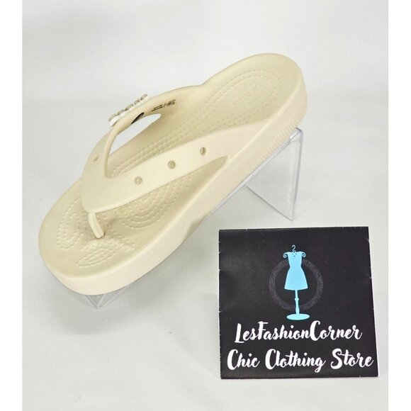 Crocs Women's Cream Croslite Classic Platform Flip Flops Size 6 2121 - Picture 13 of 16